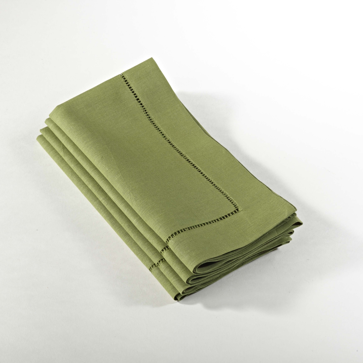 SARO  20 in. Flocked Dot Square Hemstitched Dinner Napkin - Kiwi  Set of 4