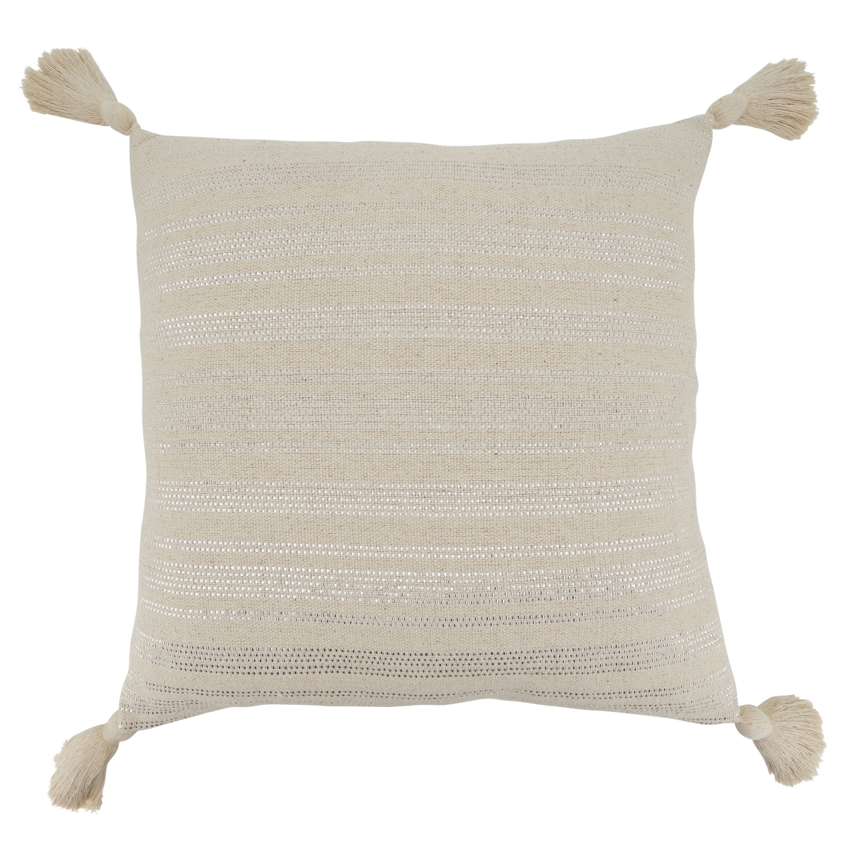 SARO  22 in. Square Natural Poly-Filled Shimmer Line Design Throw Pillow