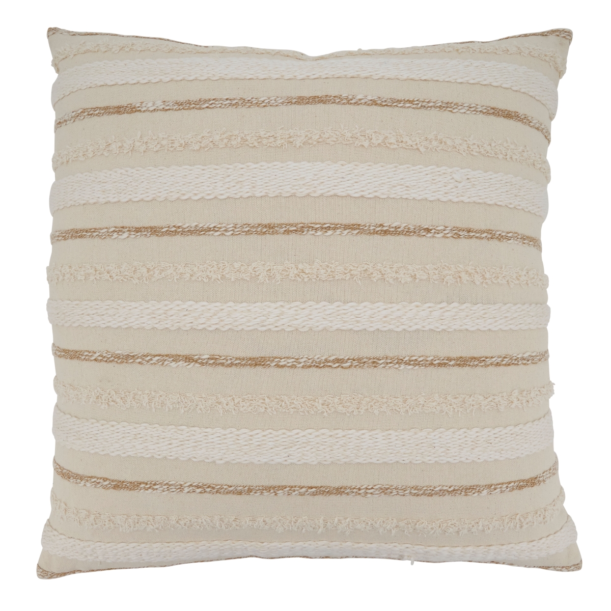 SARO  22 in. Square Natural Down-Filled Woven Stripe Design Throw Pillow