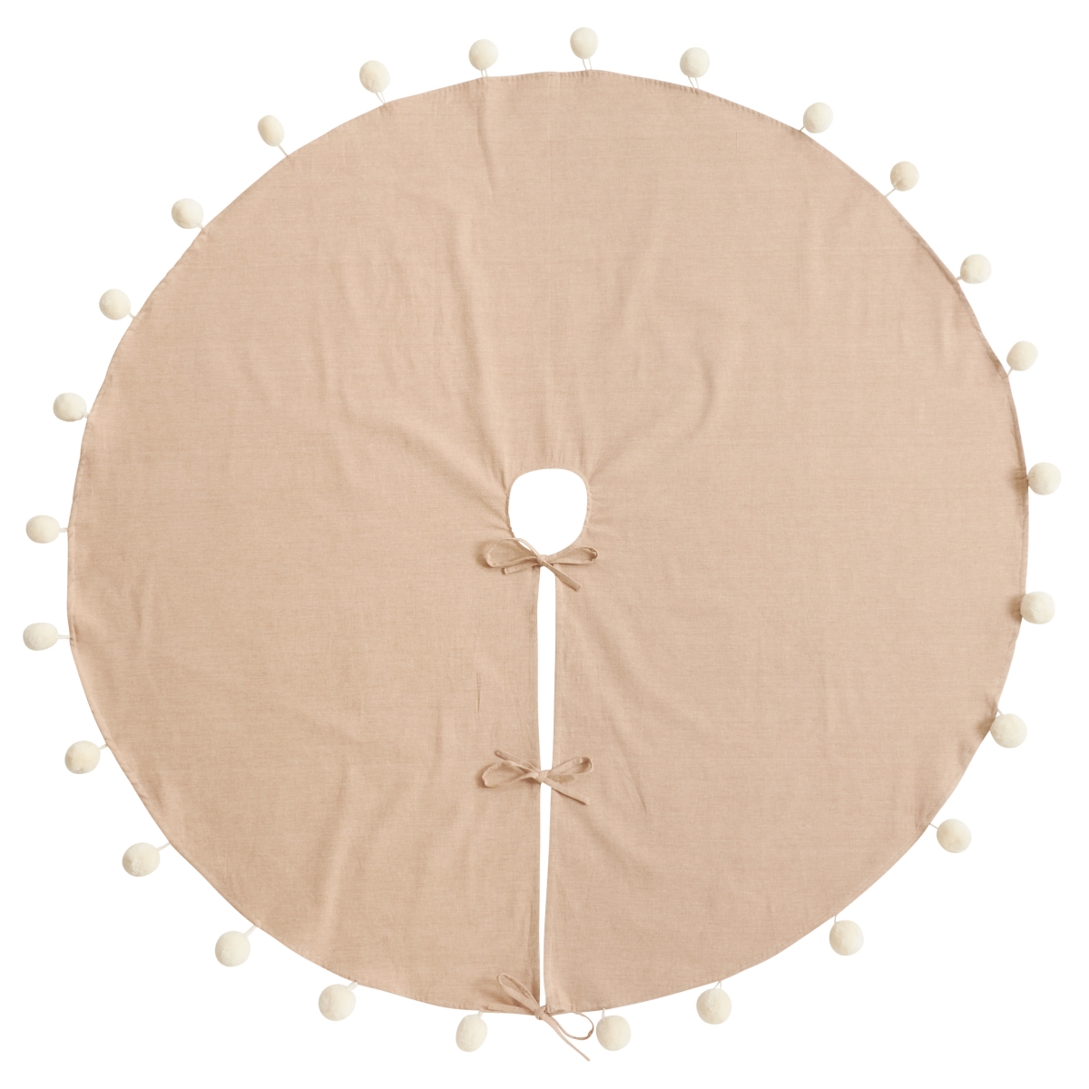 SARO  72 in. Round Natural Pom Pom Tree Skirt