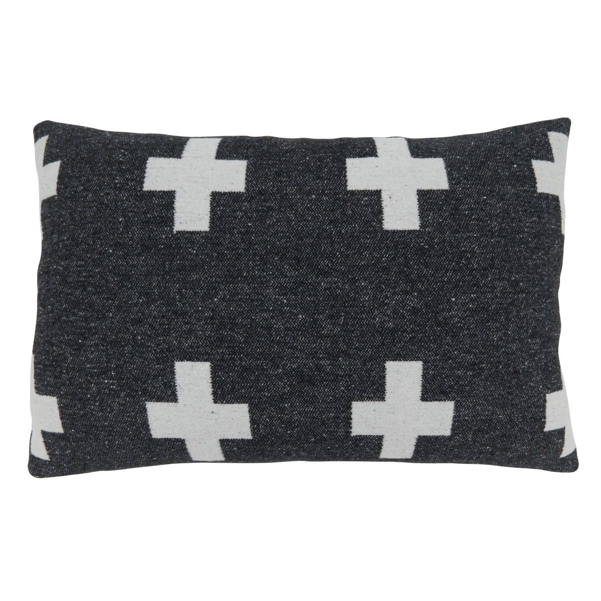 SARO  16 x 23 in. Oblong Black & White Reversible Plus Sign Throw Pillow with Down Filling