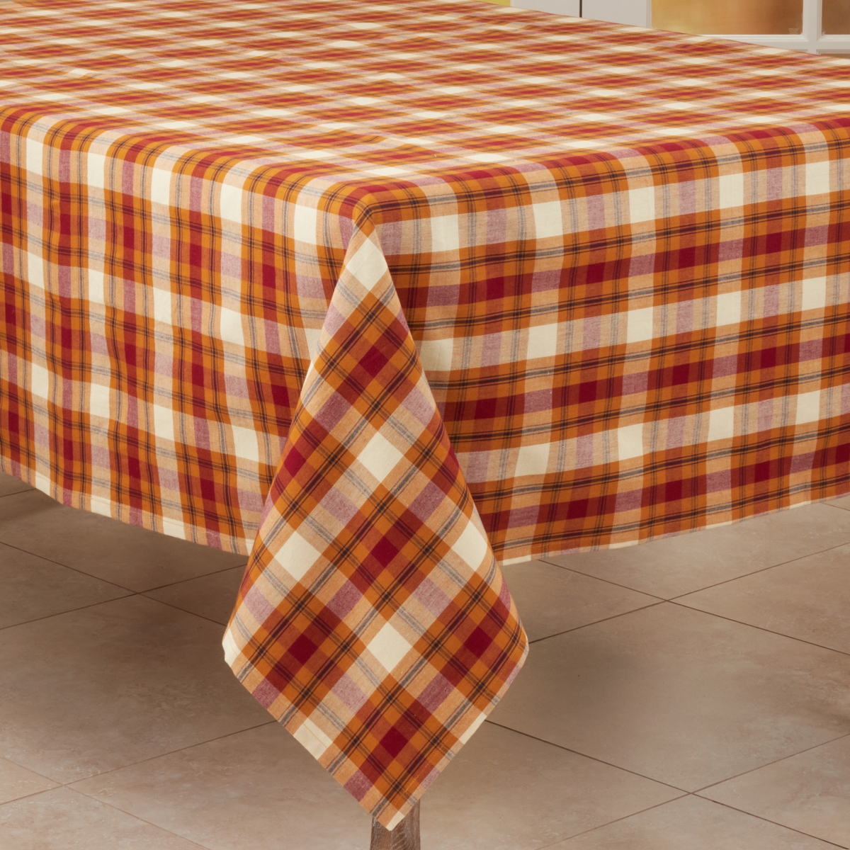 Plaid Border Tablecloth - 70" - Square | Rust | 1 Pc.