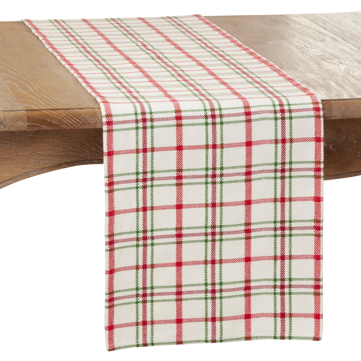SARO  13 x 72 in. Oblong Red & Green Plaid Design Table Runner