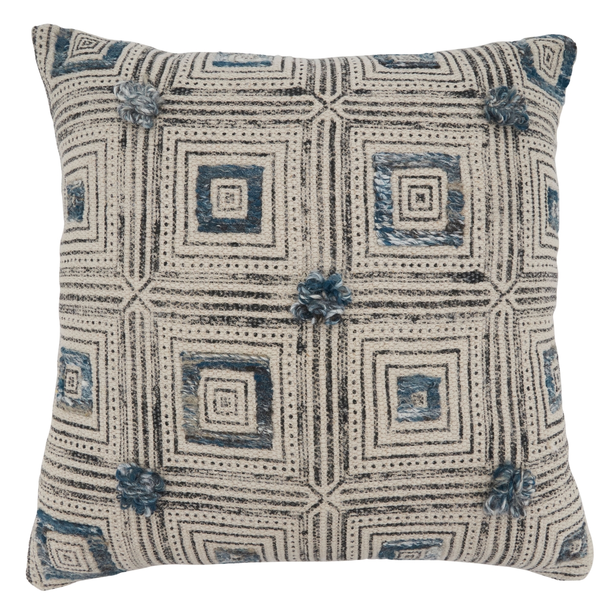 SARO 2194.BL20SP 20 in. Square Blue Squares Embroidered Throw Pillow with Poly Filling
