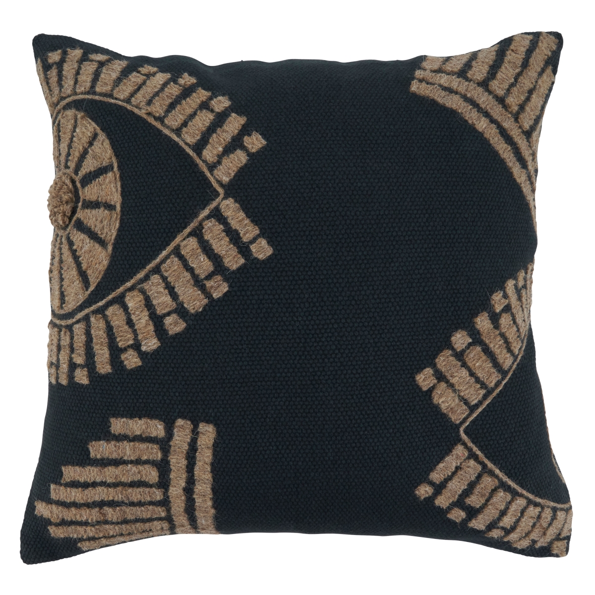SARO  20 in. Square Black Eye Embroidered Throw Pillow with Poly Filling