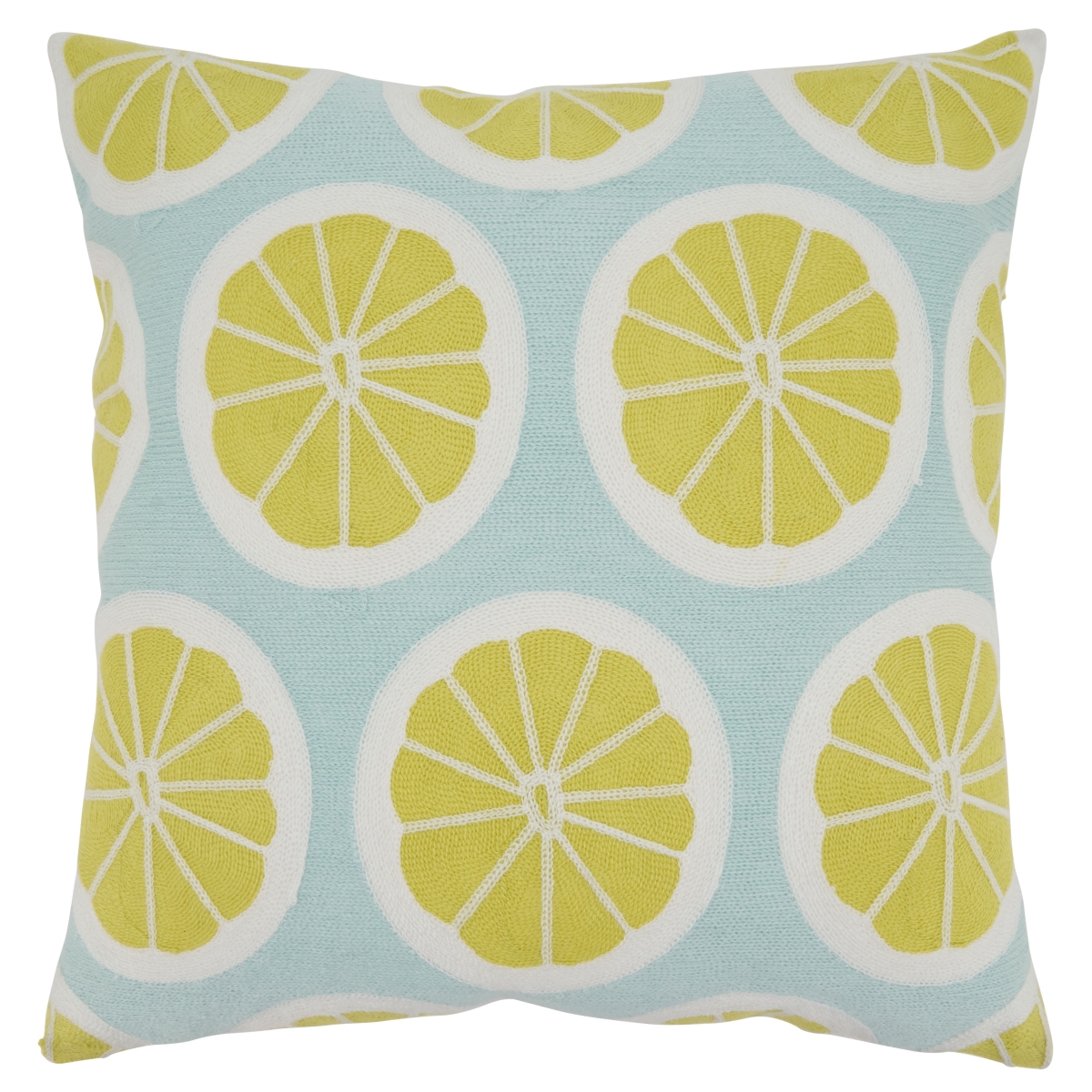 SARO  18 in. Square Lime Embroidered Citrus Poly-Filled Throw Pillow