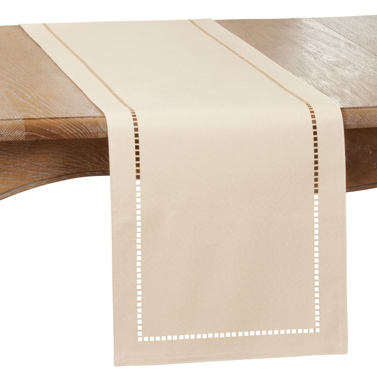 Picture of SARO 9738.I1472B 14 x 72 in. Oblong Ivory Laser-Cut Hemstitch Table Runner