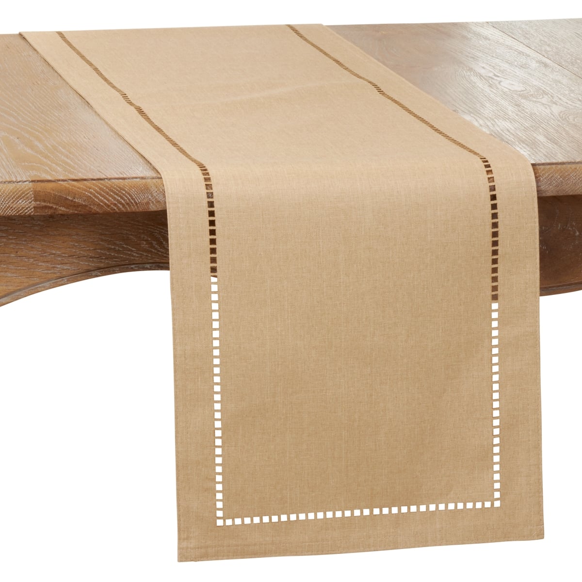 Picture of SARO 9738.N1472B 14 x 72 in. Oblong Natural Laser-Cut Hemstitch Table Runner