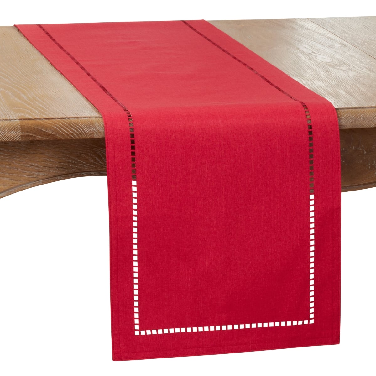 Picture of SARO 9738.R1472B 14 x 72 in. Oblong Red Laser-Cut Hemstitch Table Runner