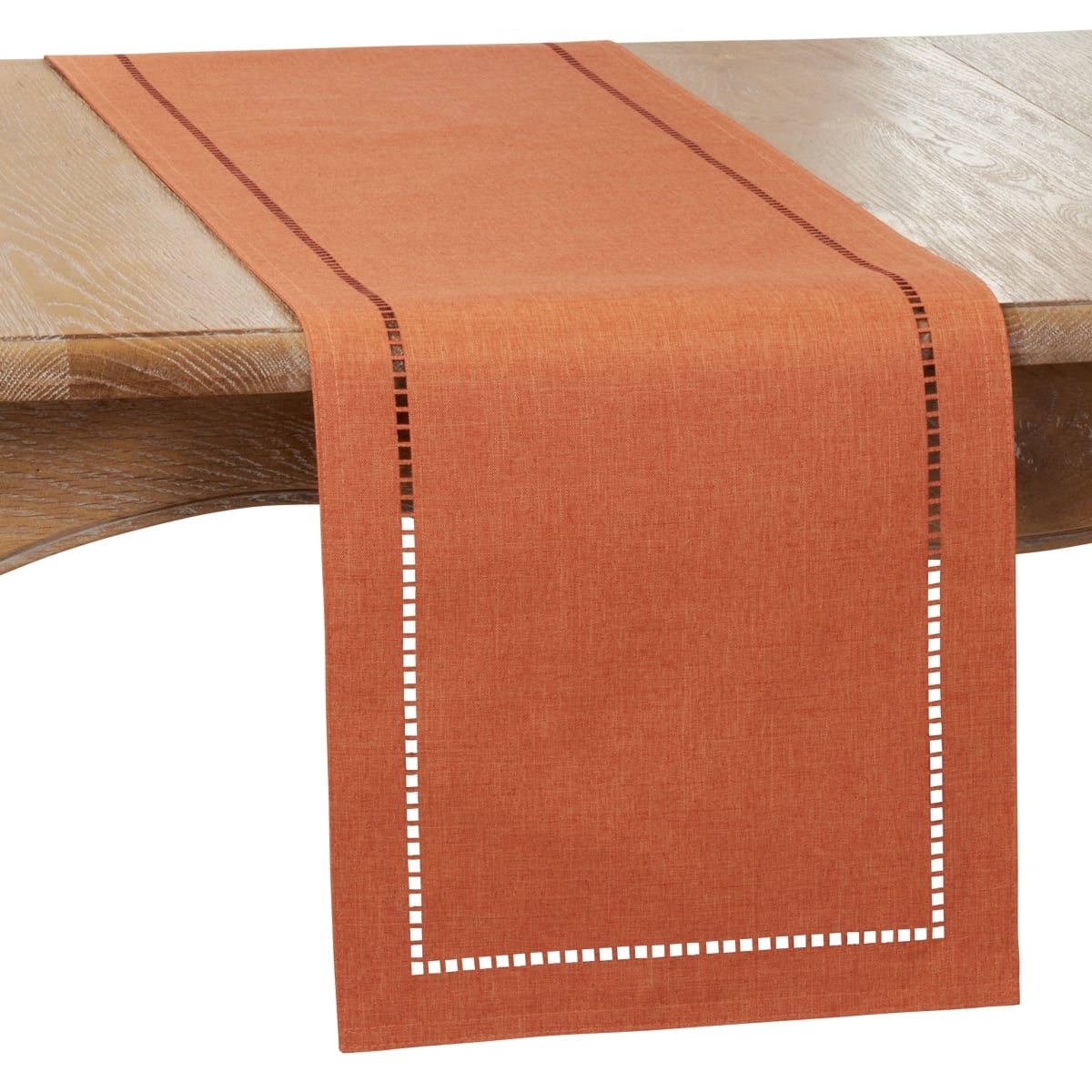 Picture of SARO 9738.RU1454B 14 x 54 in. Oblong Rust Laser-Cut Hemstitch Table Runner