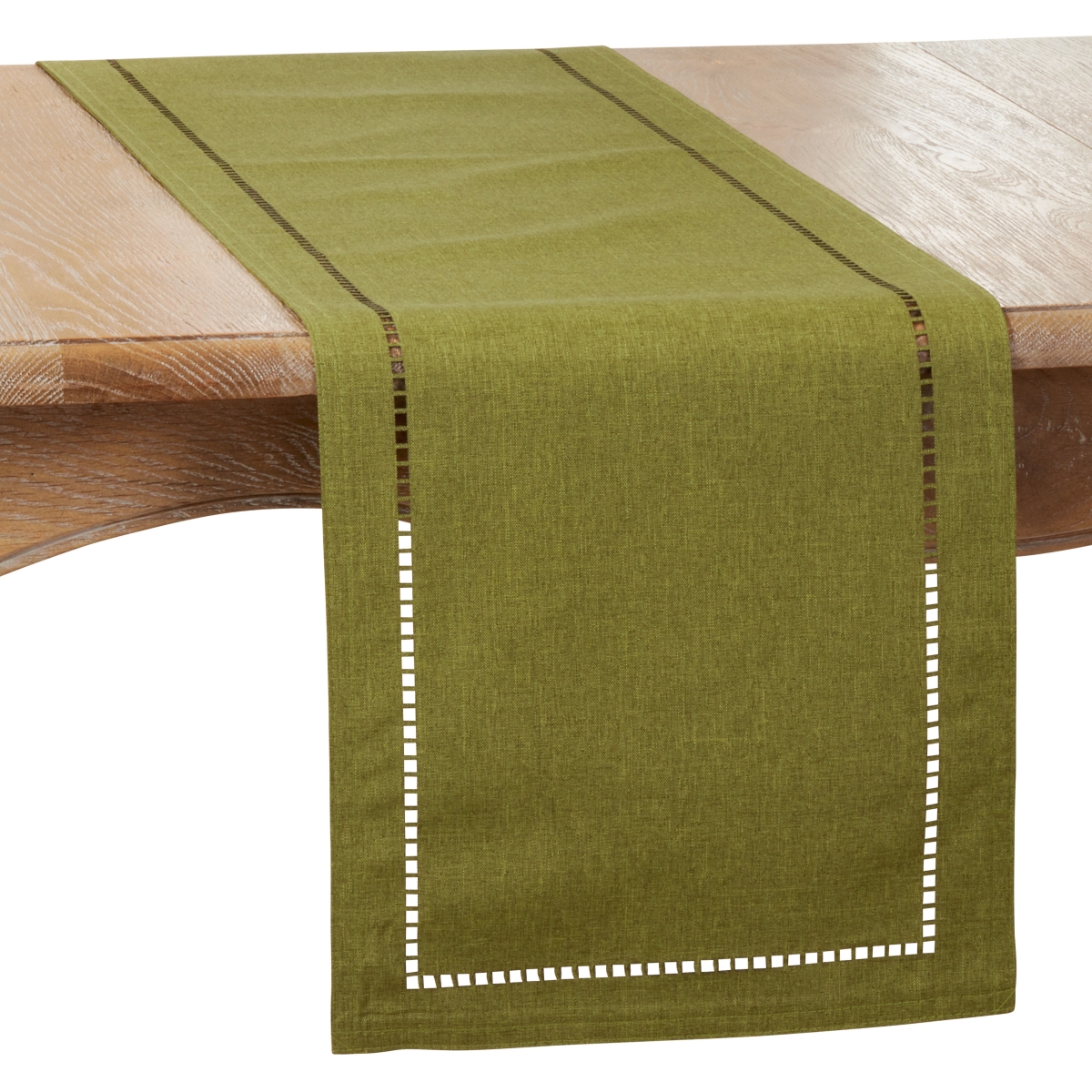 Picture of SARO 9738.G1454B 14 x 54 in. Oblong Green Laser-Cut Hemstitch Table Runner