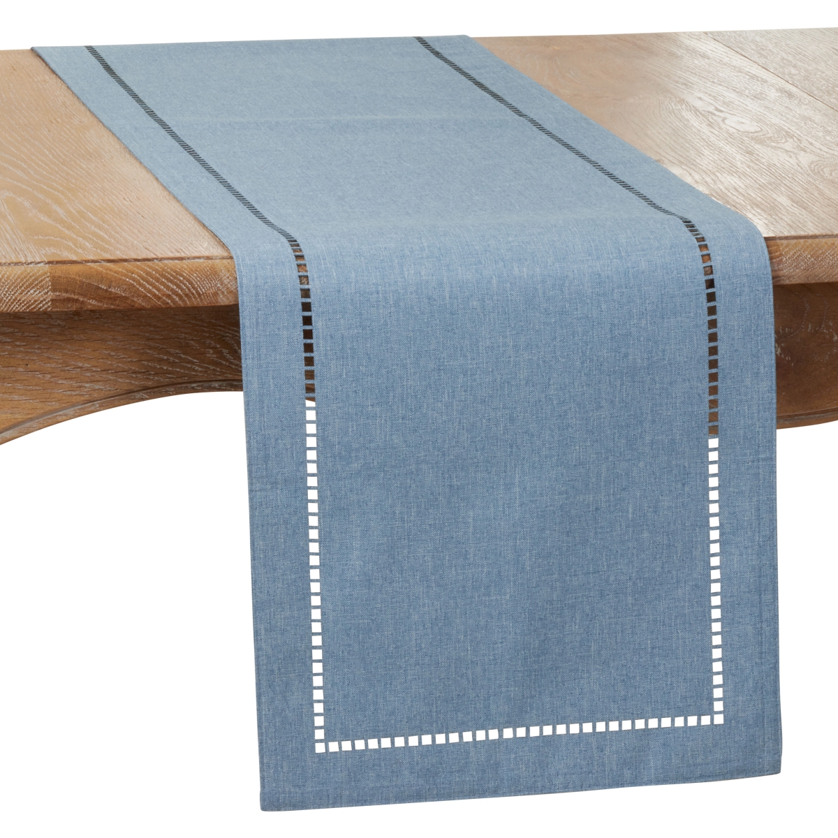 Picture of SARO 9738.DN1490B 14 x 90 in. Oblong Denim Laser-Cut Hemstitch Table Runner