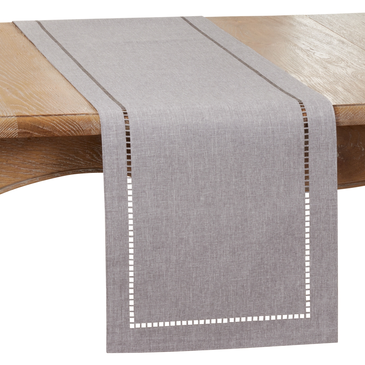 Picture of SARO 9738.GY1454B 14 x 54 in. Oblong Gray Laser-Cut Hemstitch Table Runner