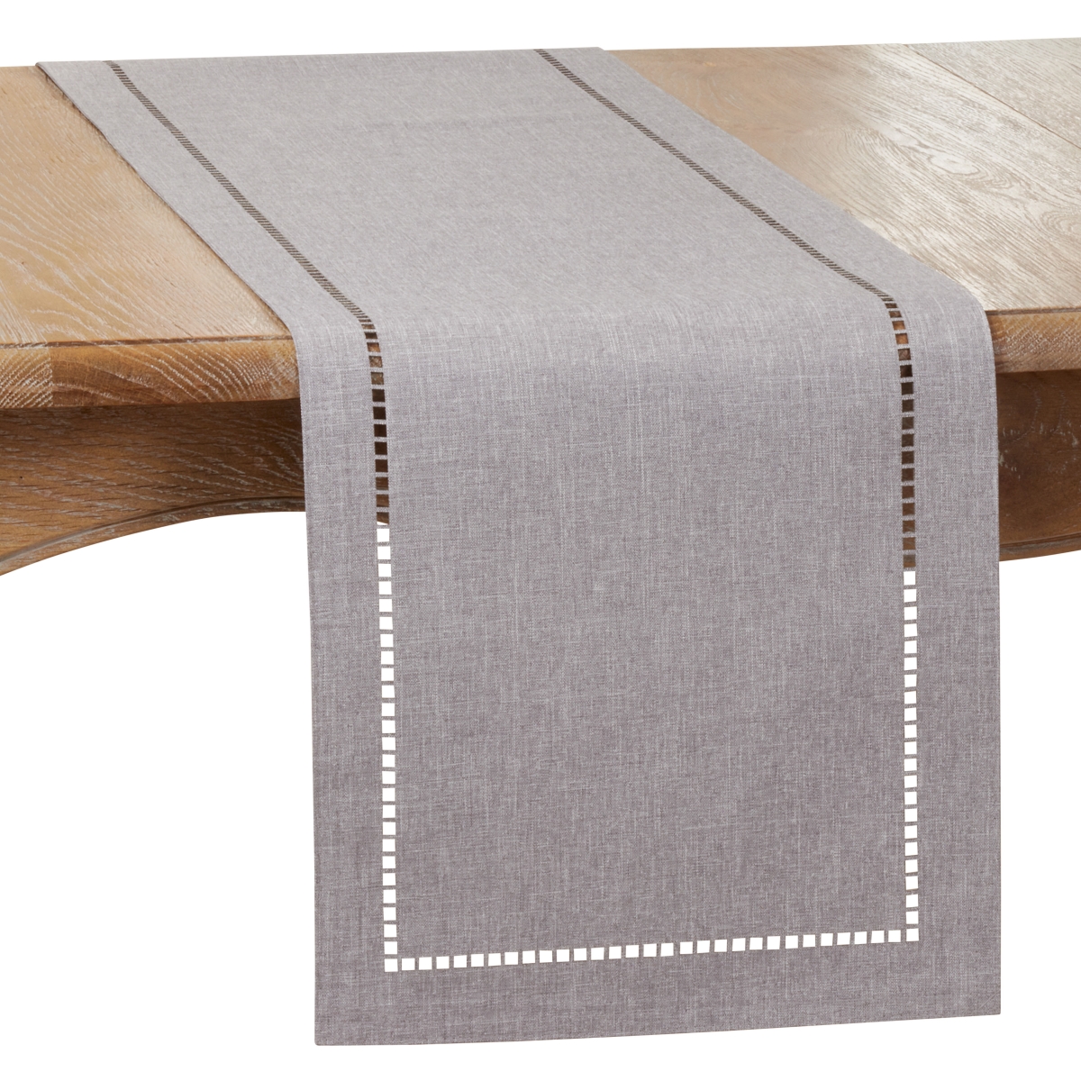 Picture of SARO 9738.GY14120B 14 x 120 in. Oblong Gray Laser-Cut Hemstitch Table Runner