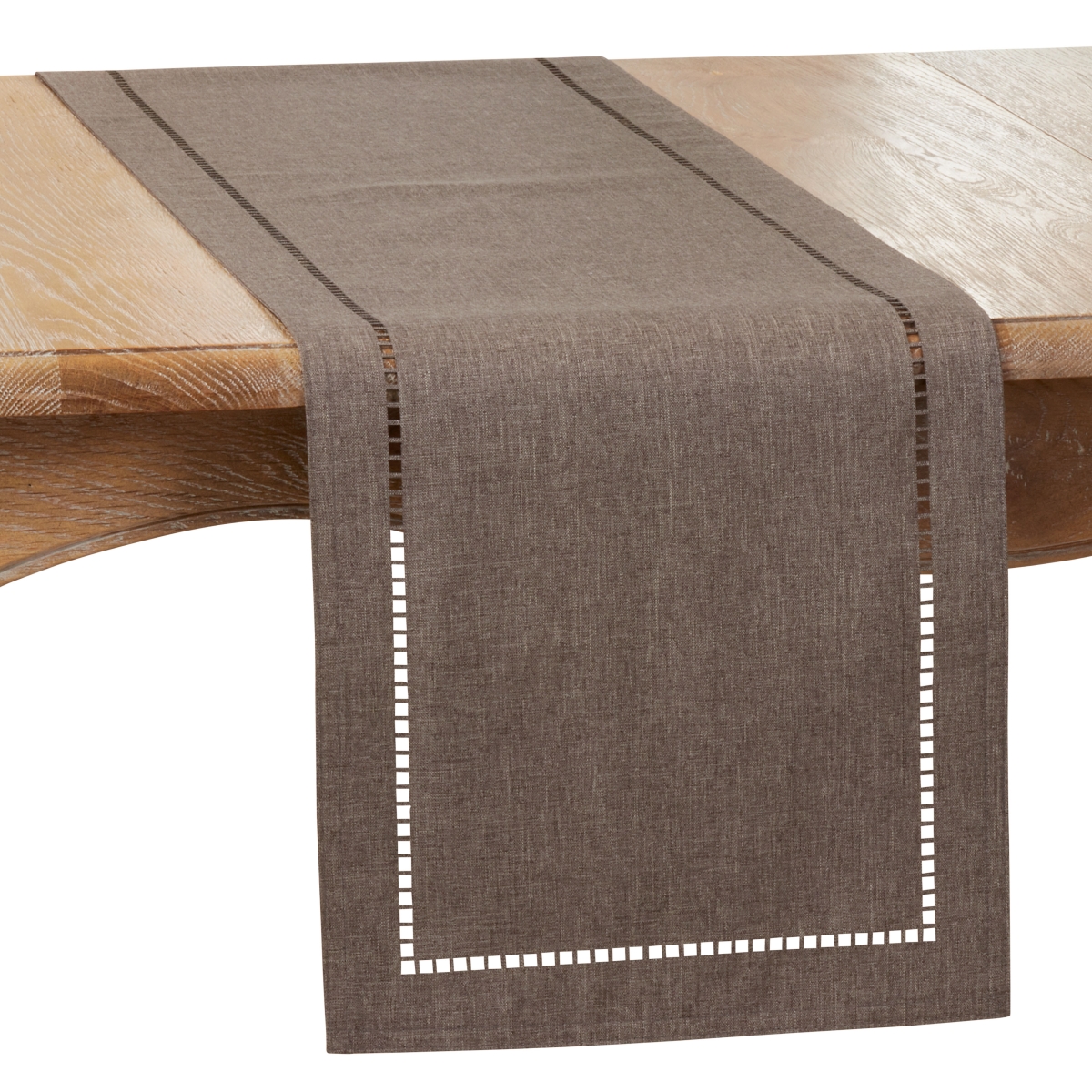 SARO  14 x 90 in. Oblong Charcoal Laser-Cut Hemstitch Table Runner