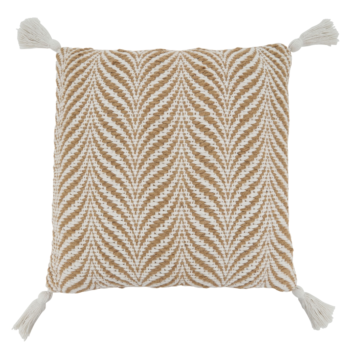 SARO  20 in. Square Natural Jute Woven Poly-Filled Throw Pillow with Wavy Design