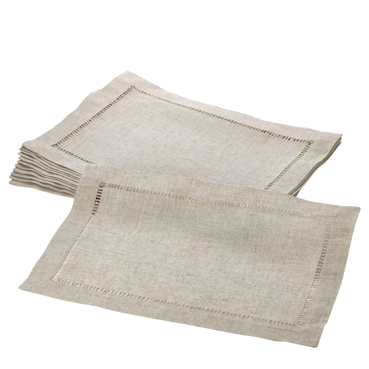 Picture of SARO 731.N1420B 14 x 20 in. Rectangle Toscana Hemstitched Placemat - Natural  Set of 12
