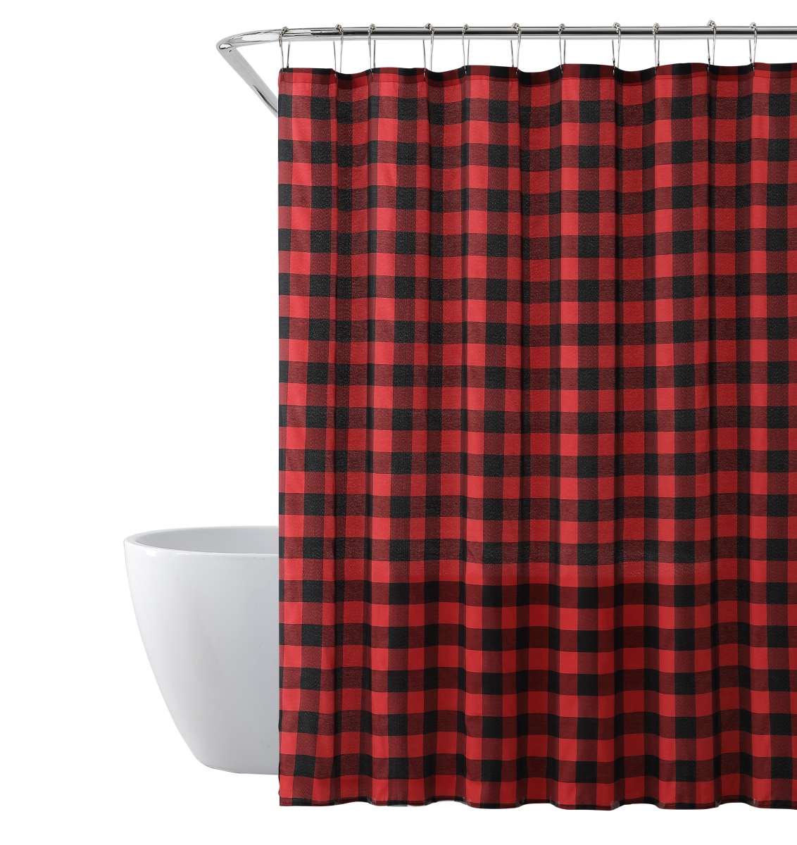 SARO  Buffalo Plaid Shower Curtain  Red