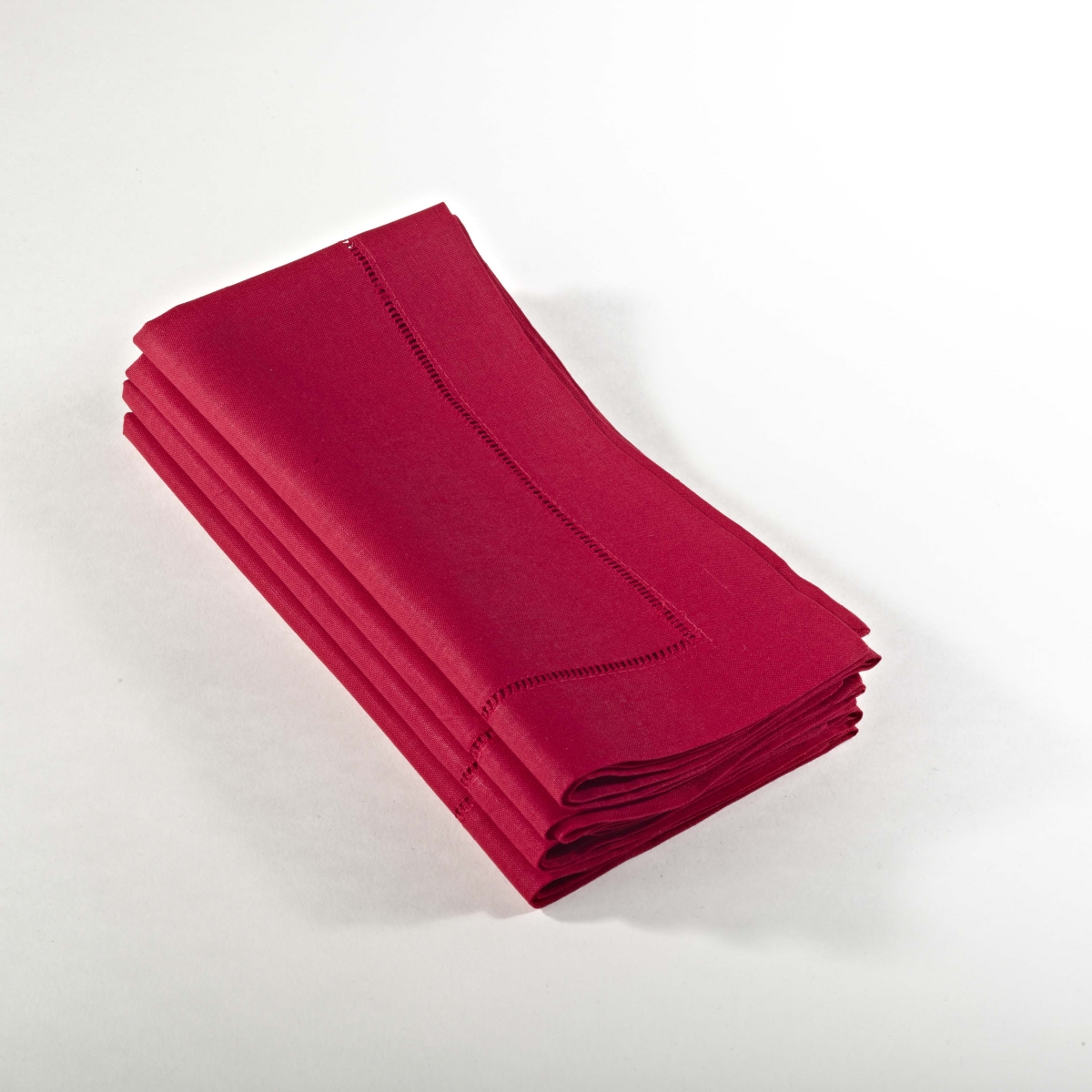 SARO  20 in. Square Hemstitched Dinner Napkin - Red  Set of 4
