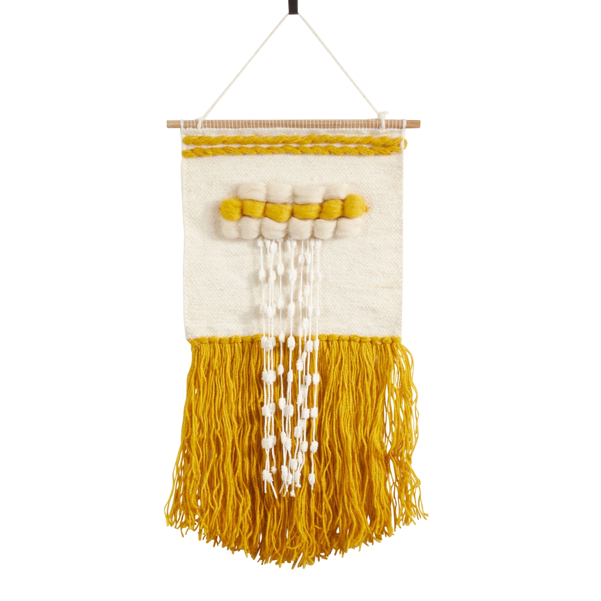 SARO  Textured Woven Wall Hanging with Braid Design  Yellow