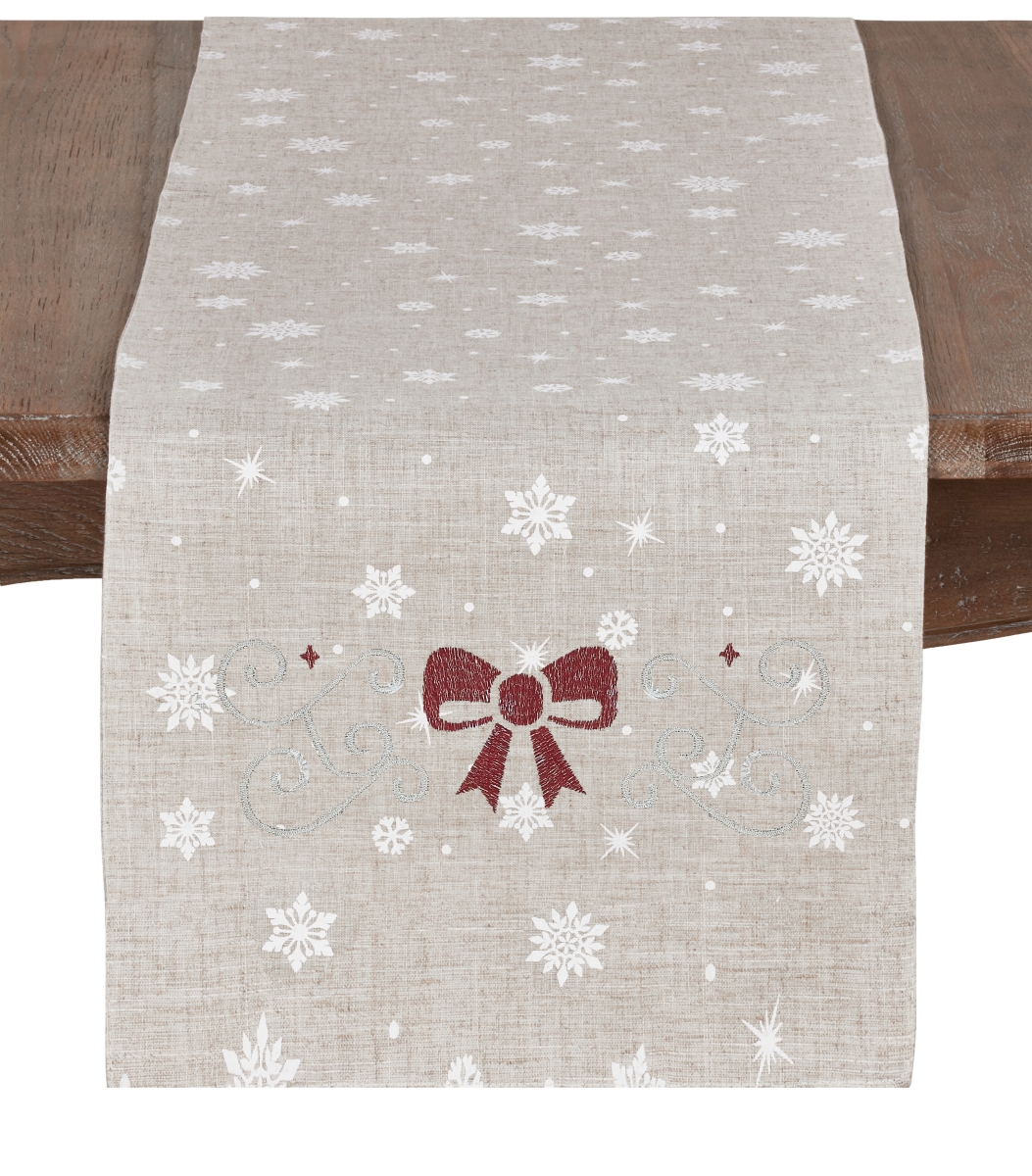 Picture of Saro 7353.N1670B Poly & Linen Blend Bow & Snowflake Runner Table, Natural