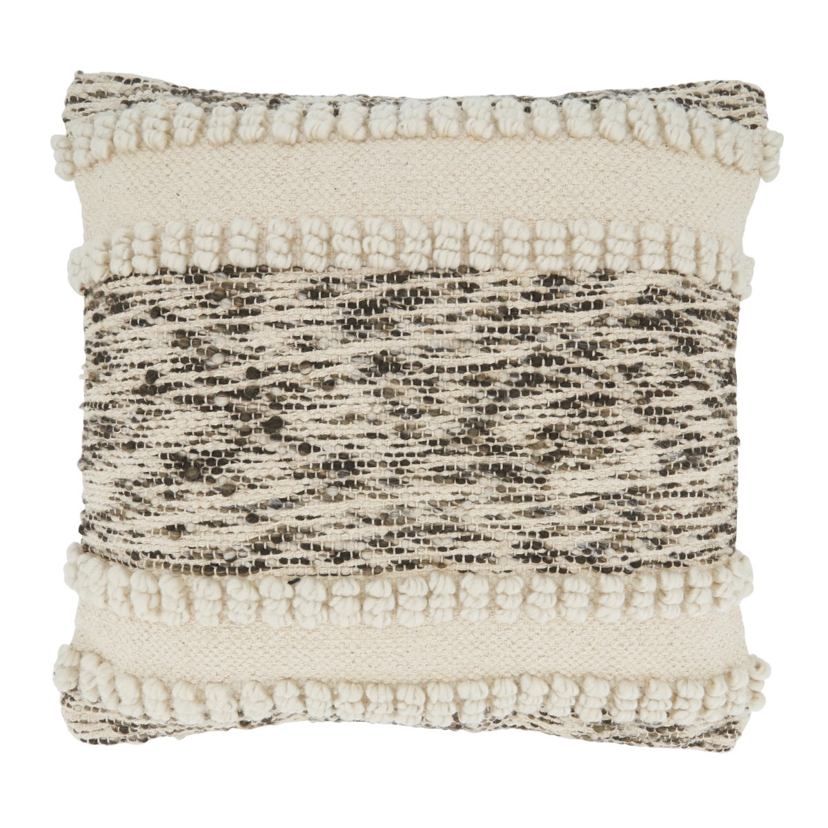 18 in. Woven Textured Square Throw Pillow with Down Filling, Ivory
