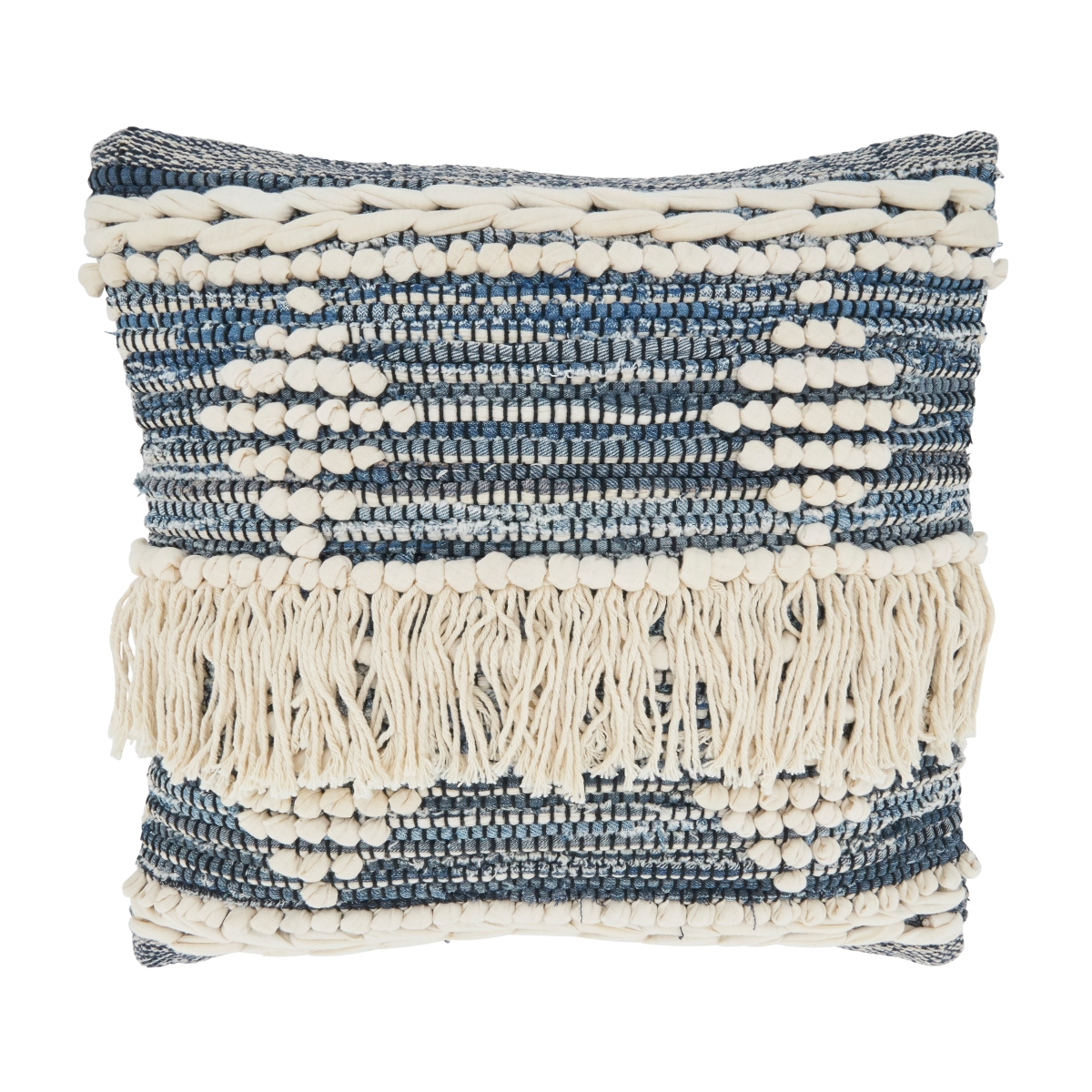 18 in. Chindi Fringe Square Throw Pillow with Down Filling, Black