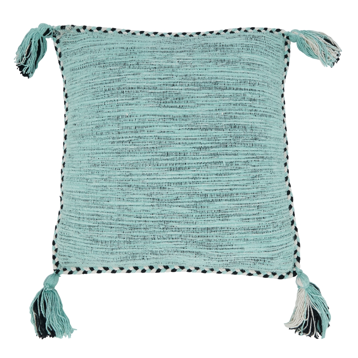 18 in. Braided Border Tassel Square Throw Pillow with Down Filling