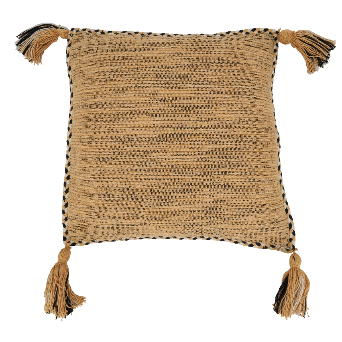 18 in. Braided Border Tassel Square Throw Pillow with Down Filling, Clear