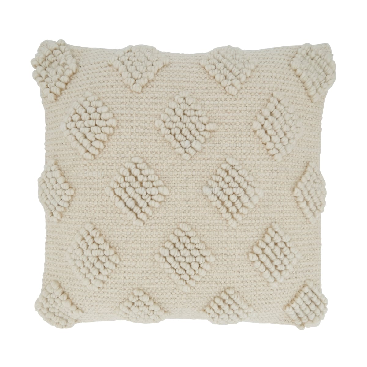18 in. Pom Pom Diamond Square Throw Pillow with Poly Filling, Ivory