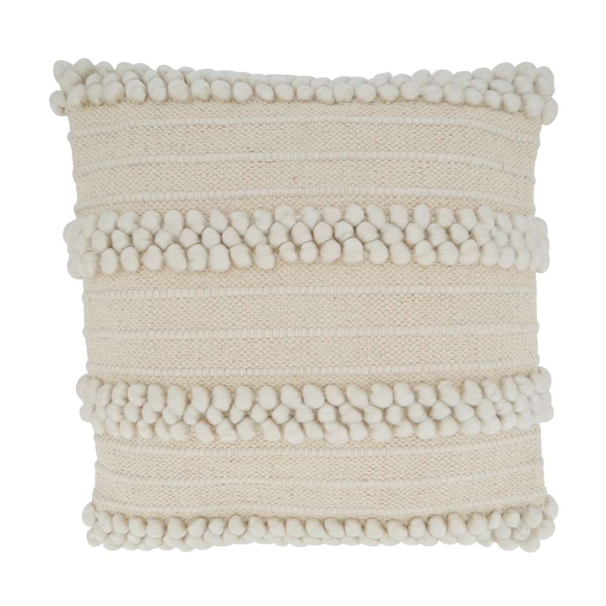 Picture of Saro 1452.I18SP 18 in. Pom Pom Striped Square Throw Pillow with Poly Filling&#44; Ivory