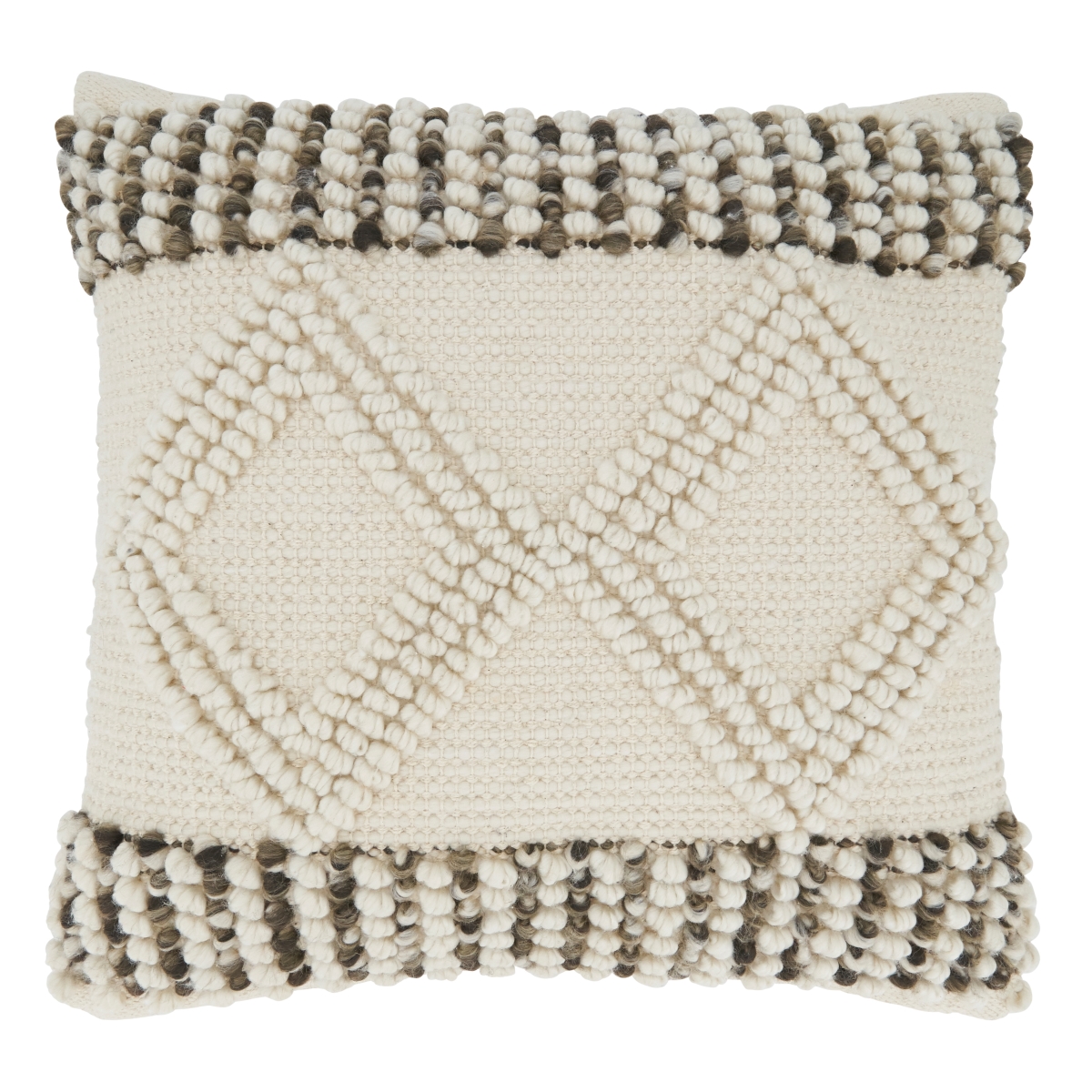 18 in. Woven Textured Poly-Filled Square Throw Pillow with Diamond Design, Ivory