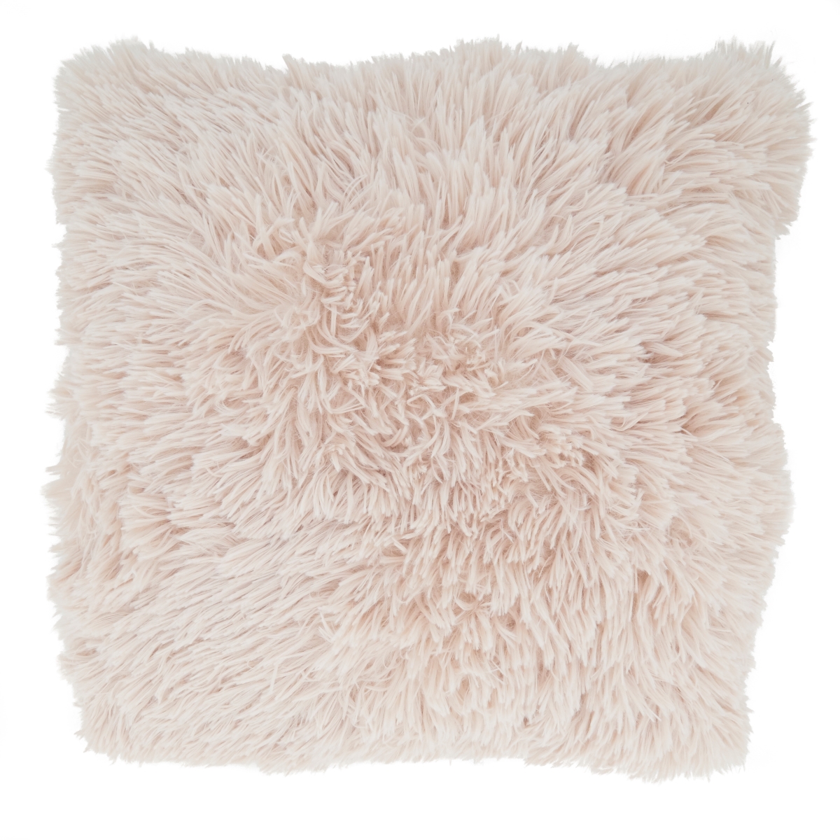 18 in. Classic Fax Fur Square Throw Pillow with Down Filling, Natural