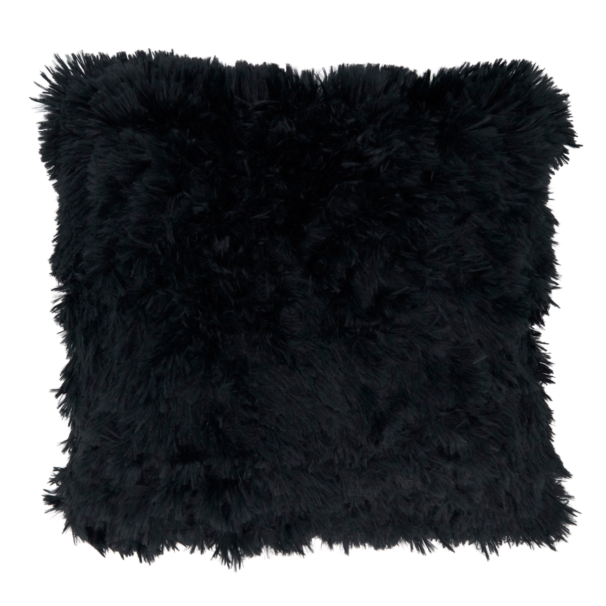 18 in. Classic Fax Fur Square Throw Pillow with Poly Filling, Black