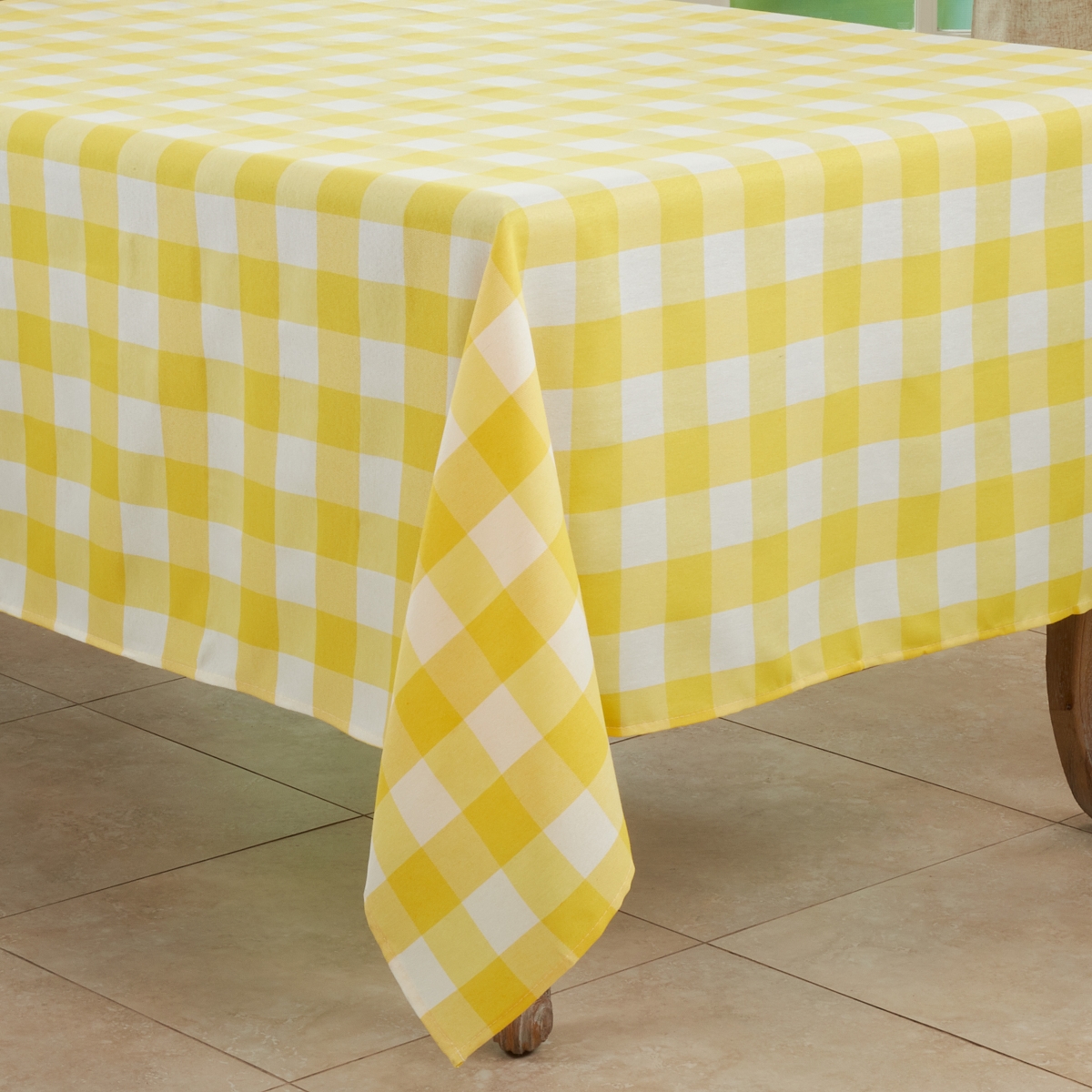 Picture of Saro 5026.Y70S 70 in. Cotton Blend Buffalo Square Plaid Tablecloth, Yellow