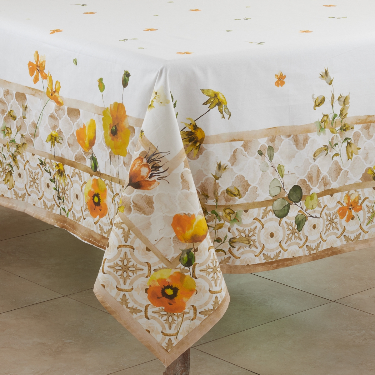 Picture of Saro 2520.M70S 70 in. Floral Design Block Print Square Tablecloth, Multi Color