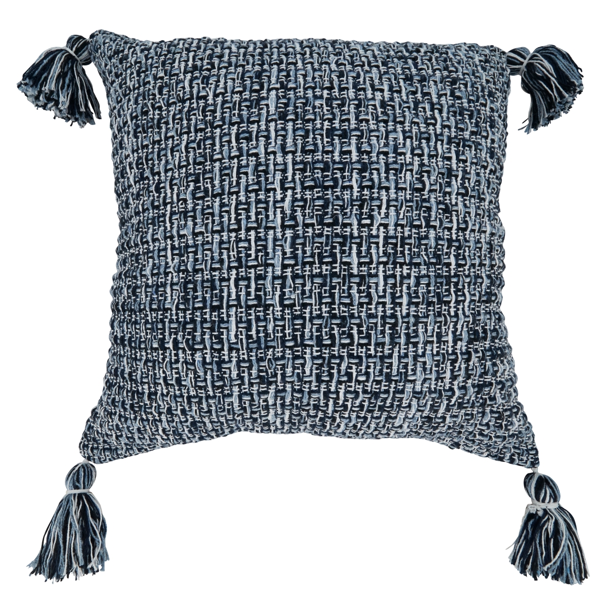 22 in. Woven Square Throw Pillow with Down Filling, Navy Blue