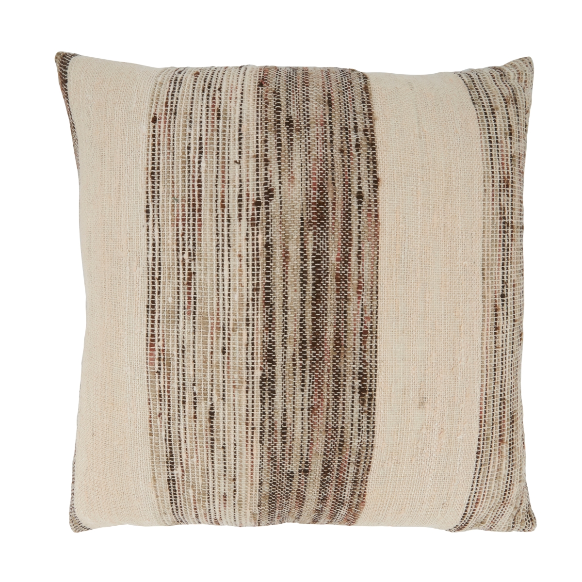 20 in. Banded Cotton Square Throw Pillow with Down Filling, Gray