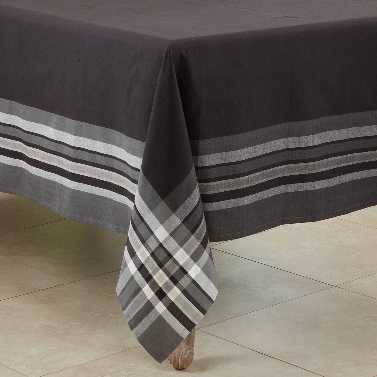 Picture of Saro 4387.BK70S 70 in. Stripe Border Square Tablecloth, Black