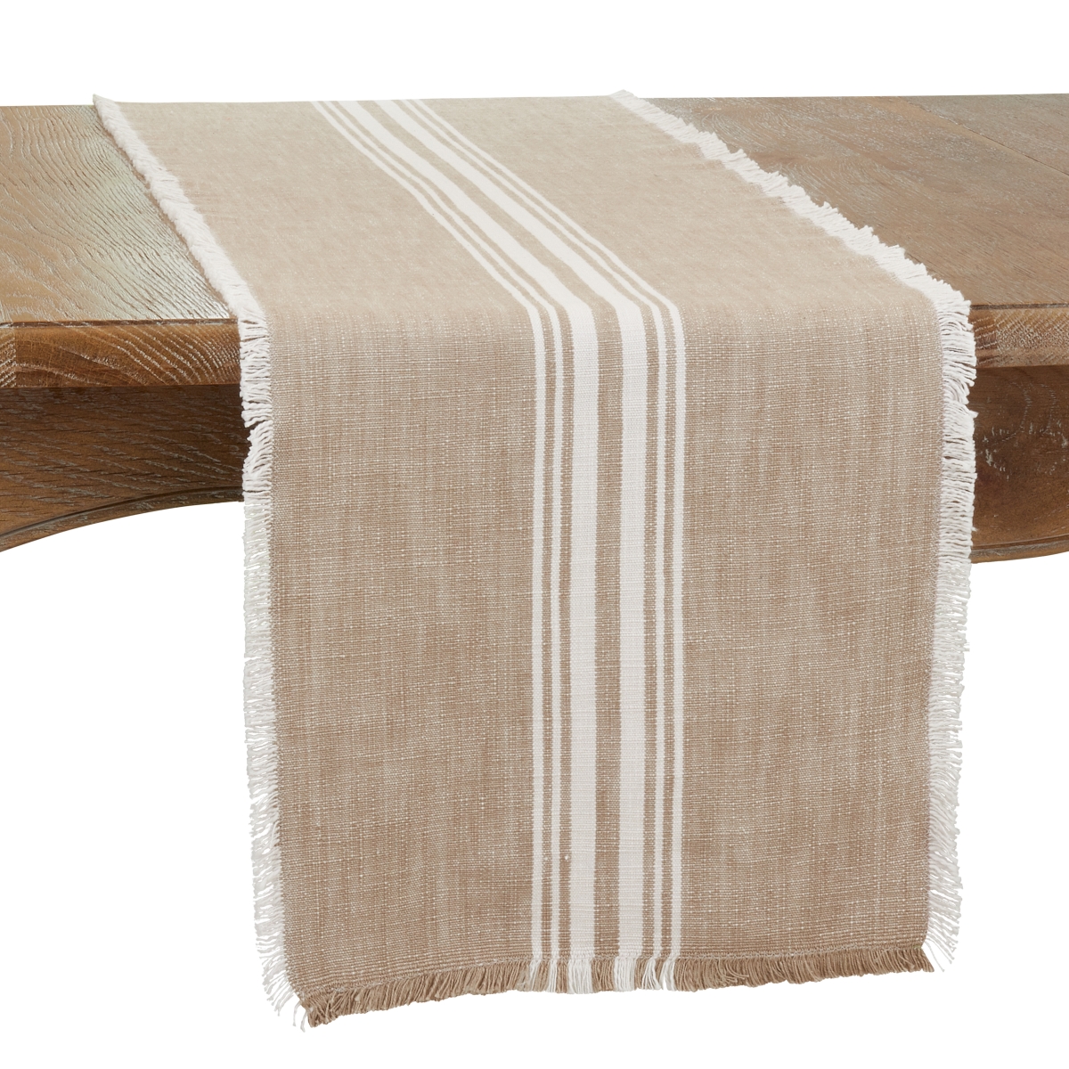 Picture of Saro 1919.N1372B 13 x 72 in. Striped Fringe Oblong Table Runner, Natural