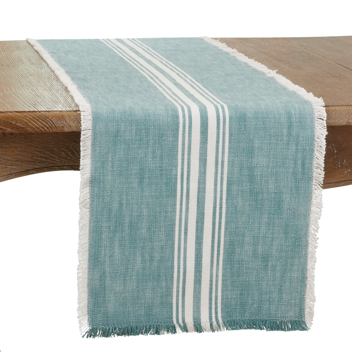 Picture of Saro 1919.TQ1372B 13 x 72 in. Striped Fringe Oblong Table Runner, Turquoise