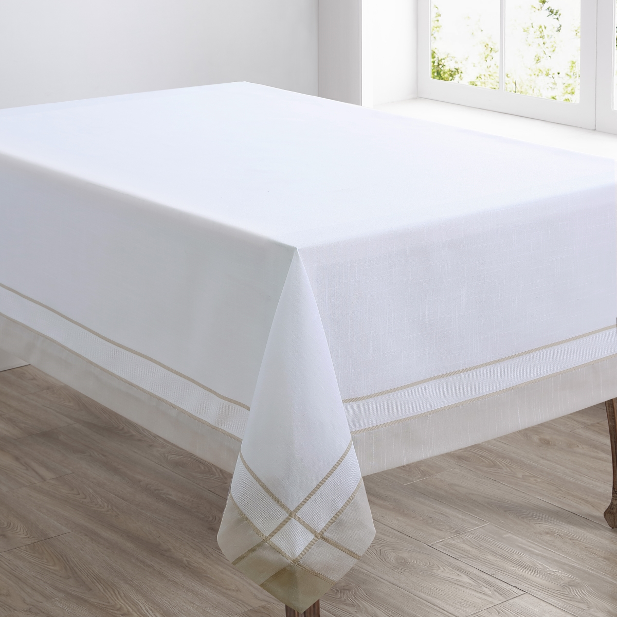 Picture of Saro 351.N72108B 72 x 108 in. Banded Border Oblong Tablecloth, Natural