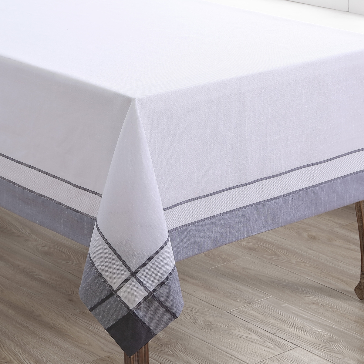 Picture of Saro 351.GY72S 72 in. Banded Border Square Tablecloth, Gray