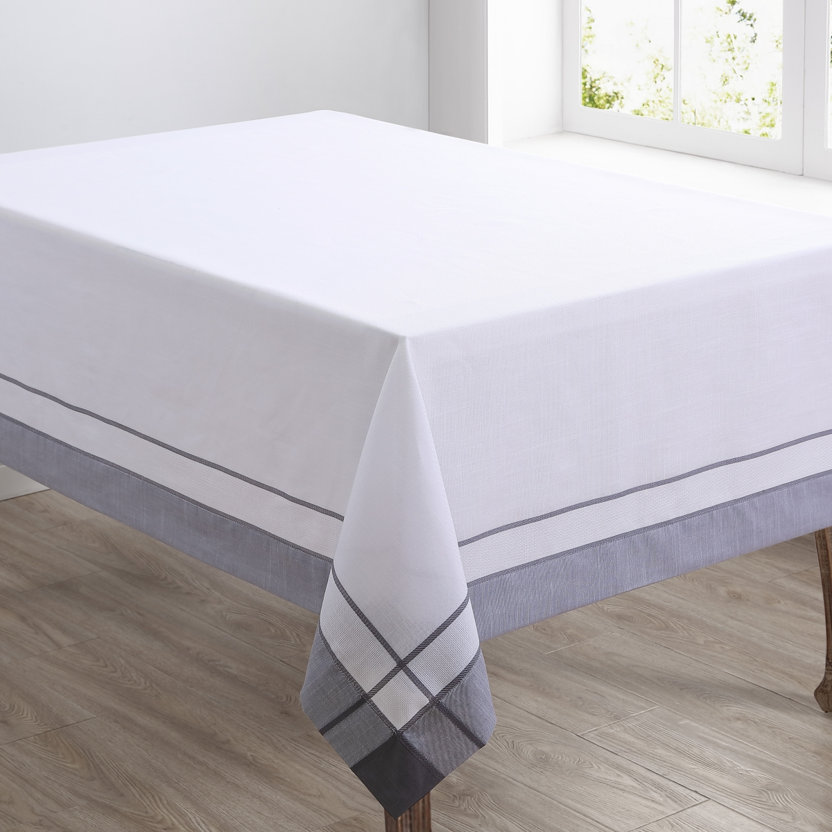 Picture of Saro 351.GY72108B 72 x 108 in. Banded Border Oblong Tablecloth, Gray