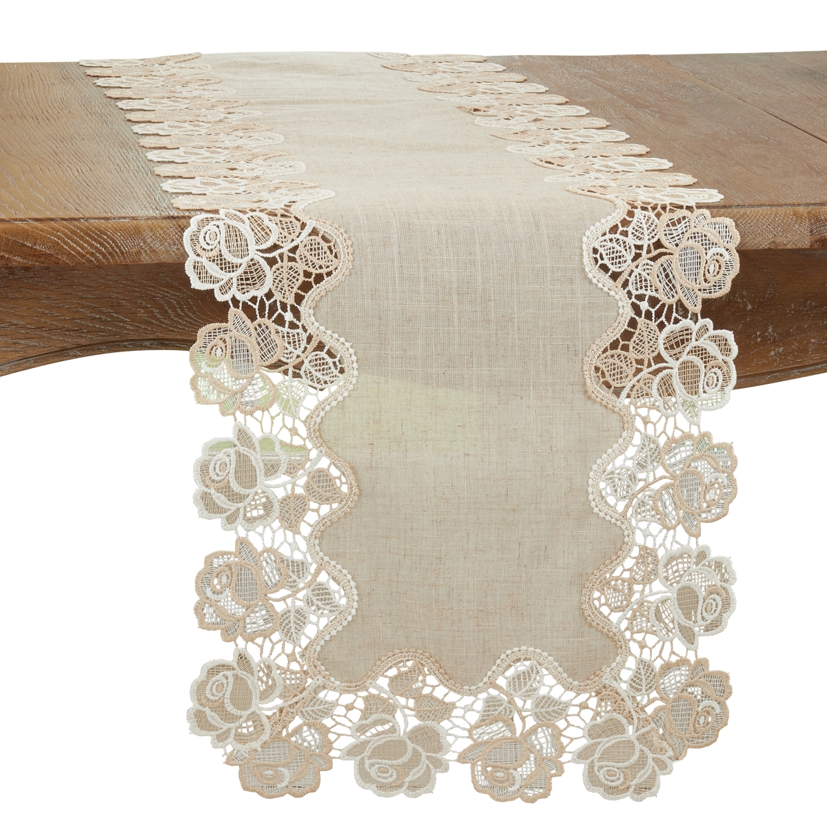 Picture of Saro 7082.N1672B 16 x 72 in. Lace Rose Border Oblong Table Runner, Natural
