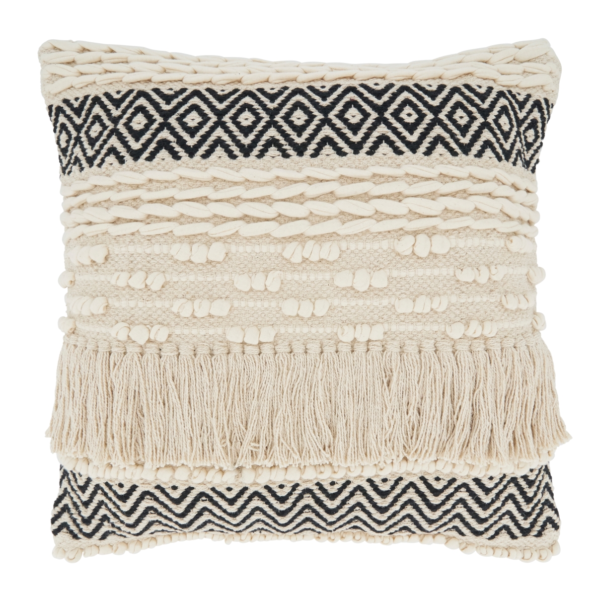 18 in. Multi-Textured Moroccan Design Square Pillow Cover, Natural