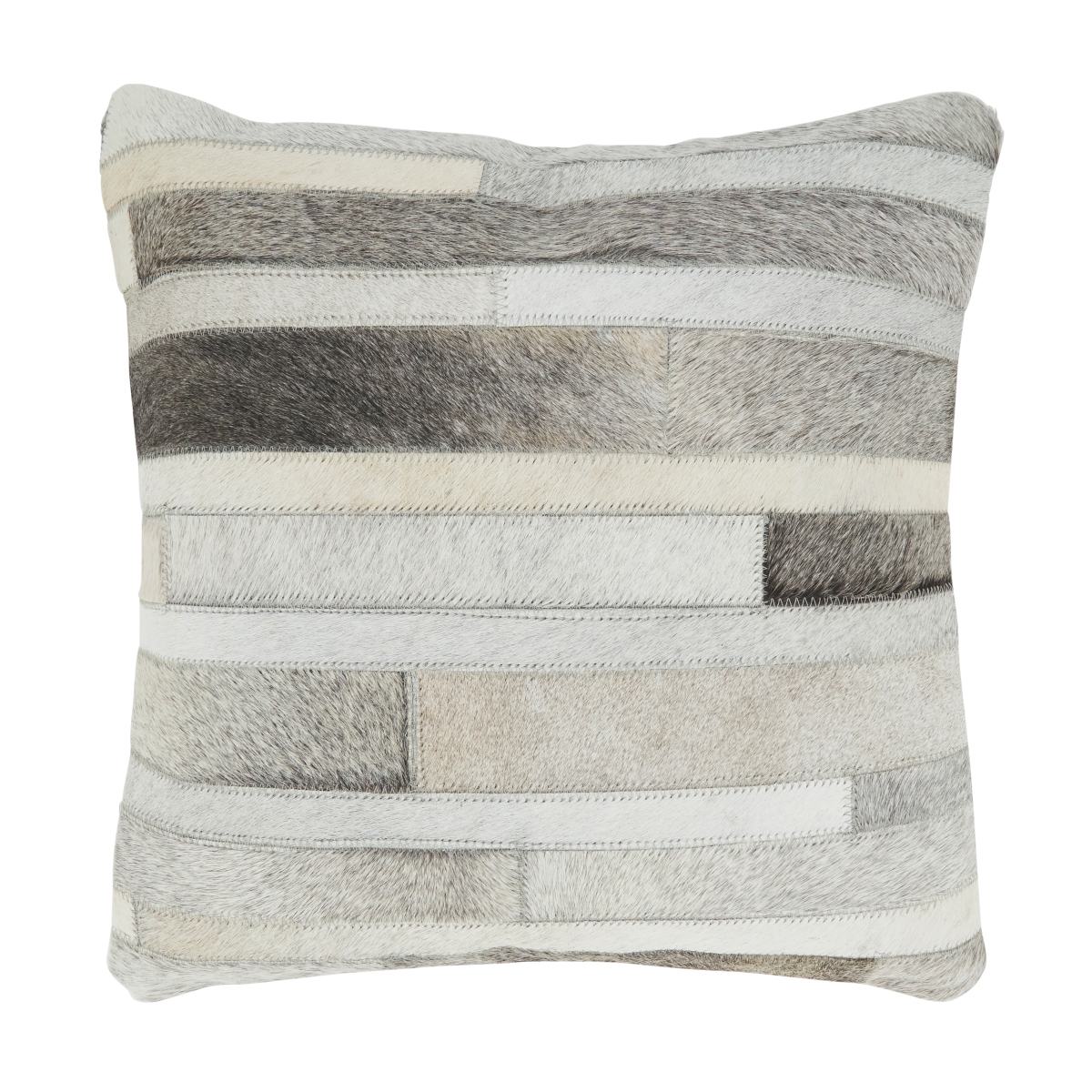 18 in. Leather Hide Square Throw Pillow with Down Filling, Gray