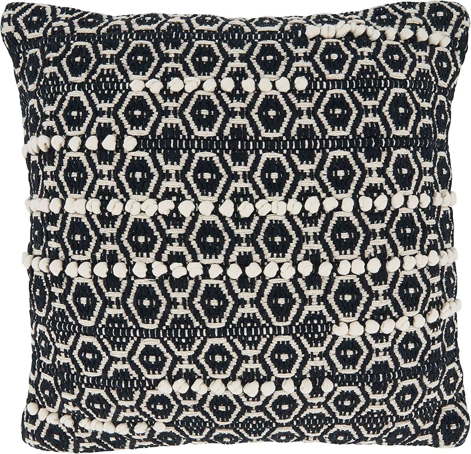 18 in. Dual-Tone Moroccan Design Square Throw Pillow with Down Filling, Black & White