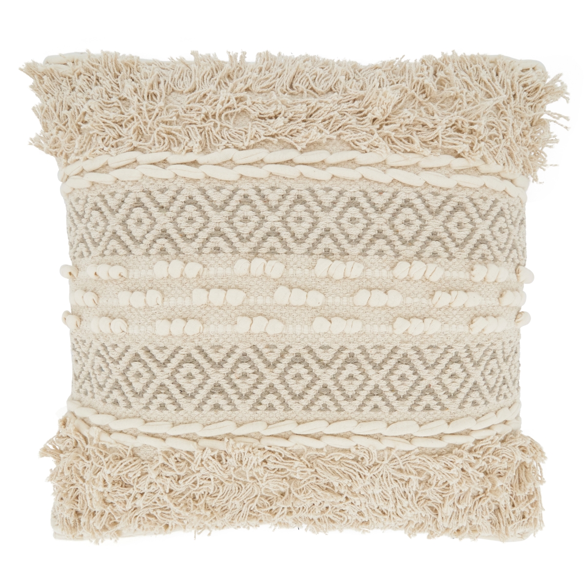 18 in. Corded Moroccan Design Square Throw Pillow with Poly Filling, Natural