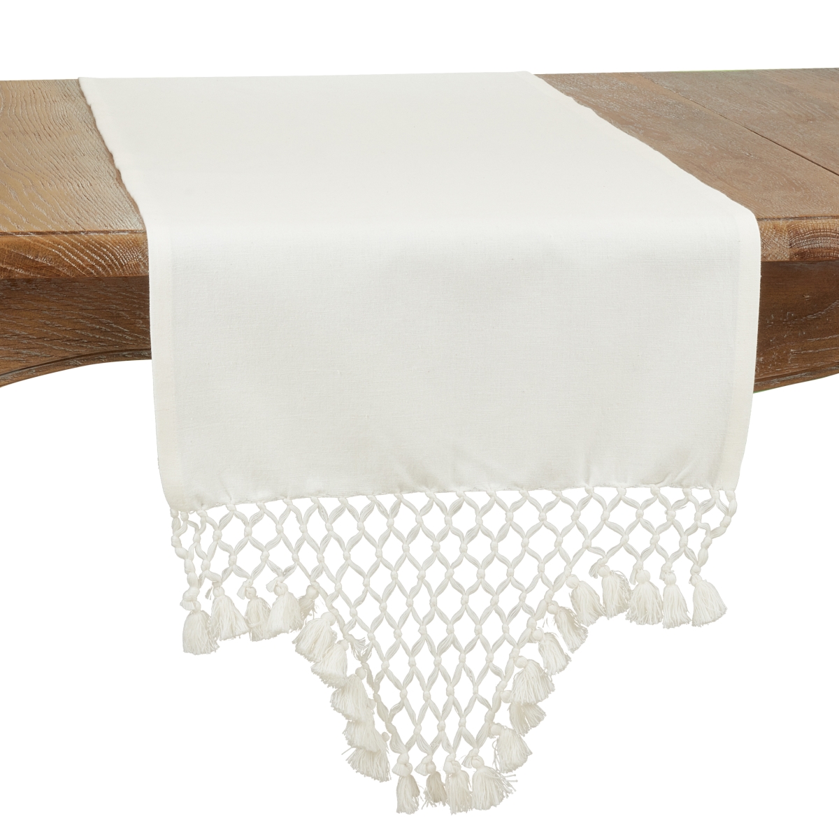 Picture of Saro Lifestyle 1220.W1672B 16 x 72 in. Juneau Collection Braided Tassel Table Runner, White